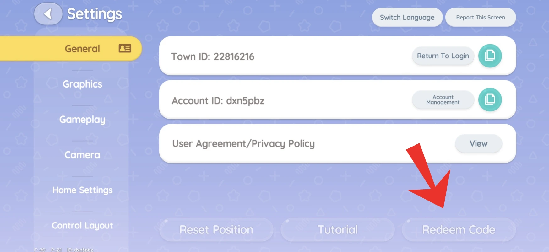Locating the Redeem Code button